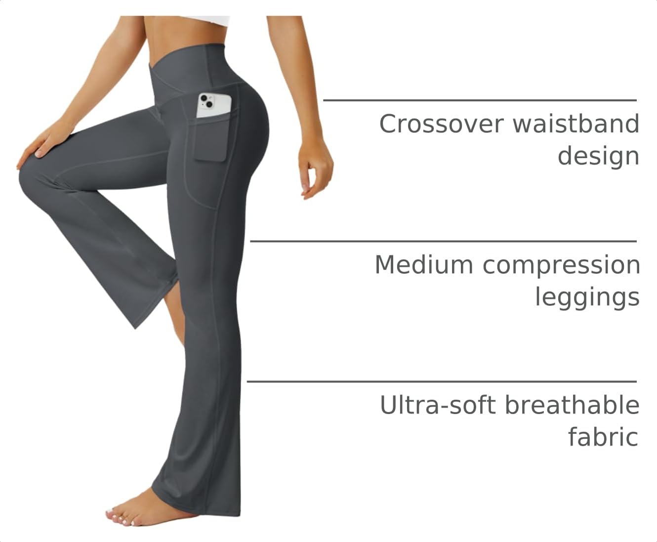 FOHOFO Yoga Pants Women, Flare Leggings for Women with Pockets Crossover High Waisted Bootcut Yoga Pants