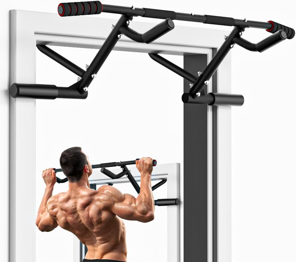 ONETWOFIT Barre de traction pour porte,Avec poignées antidérapantes,Jusqu'à 210 kg Multi-grip,Sans endommager le cadre de la porte,Largeur du cadre de porte Station de Musculation 2 en 1