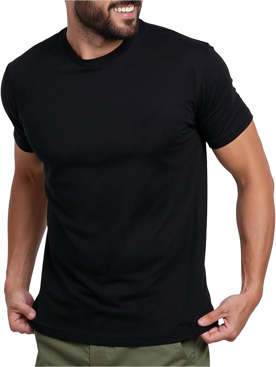 Mens T Shirts Soft Cotton Crew Neck Athletic Fit Casual Tees S-4XL | Soft cotton blend casual tee shirts with 4-way stretch - tag-free athletic fit for gym, work & casual everyday wear.