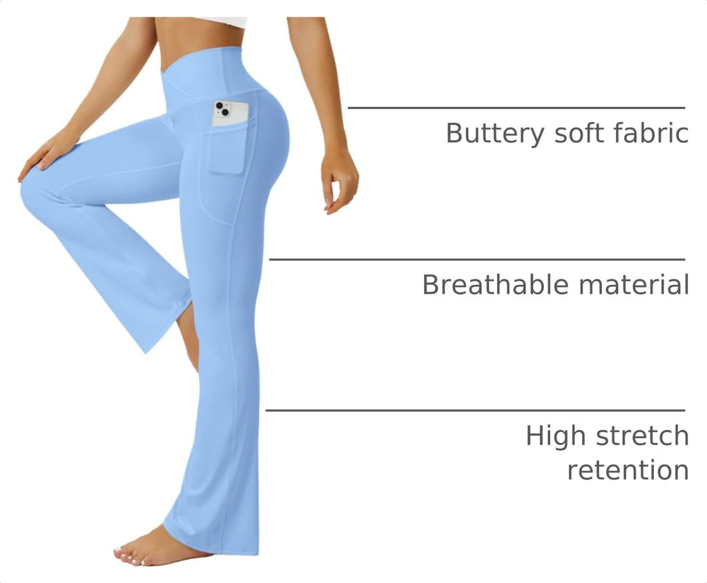 FOHOFO Yoga Pants Women, Flare Leggings for Women with Pockets Crossover High Waisted Bootcut Yoga Pants