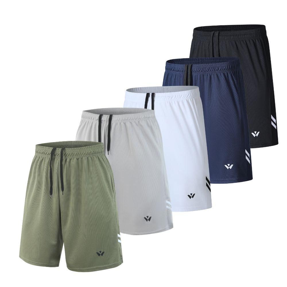 Lot de 5 shorts de sport pour homme avec poches et taille élastique, séchage rapide, shorts de course à pied