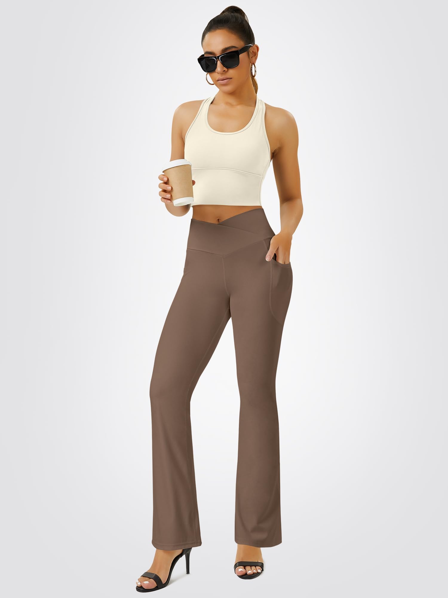 FOHOFO Yoga Pants Women, Flare Leggings for Women with Pockets Crossover High Waisted Bootcut Yoga Pants