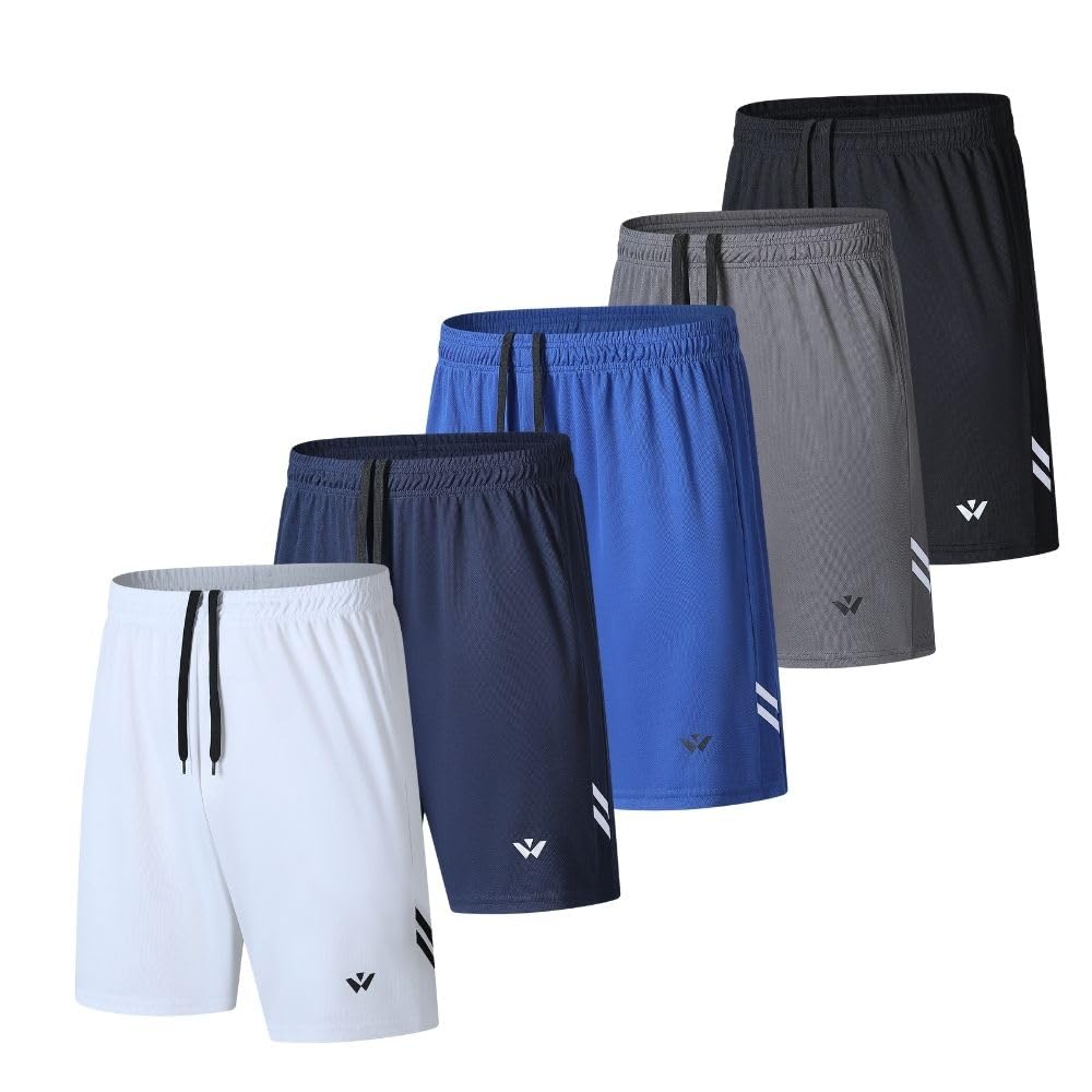 Lot de 5 shorts de sport pour homme avec poches et taille élastique, séchage rapide, shorts de course à pied