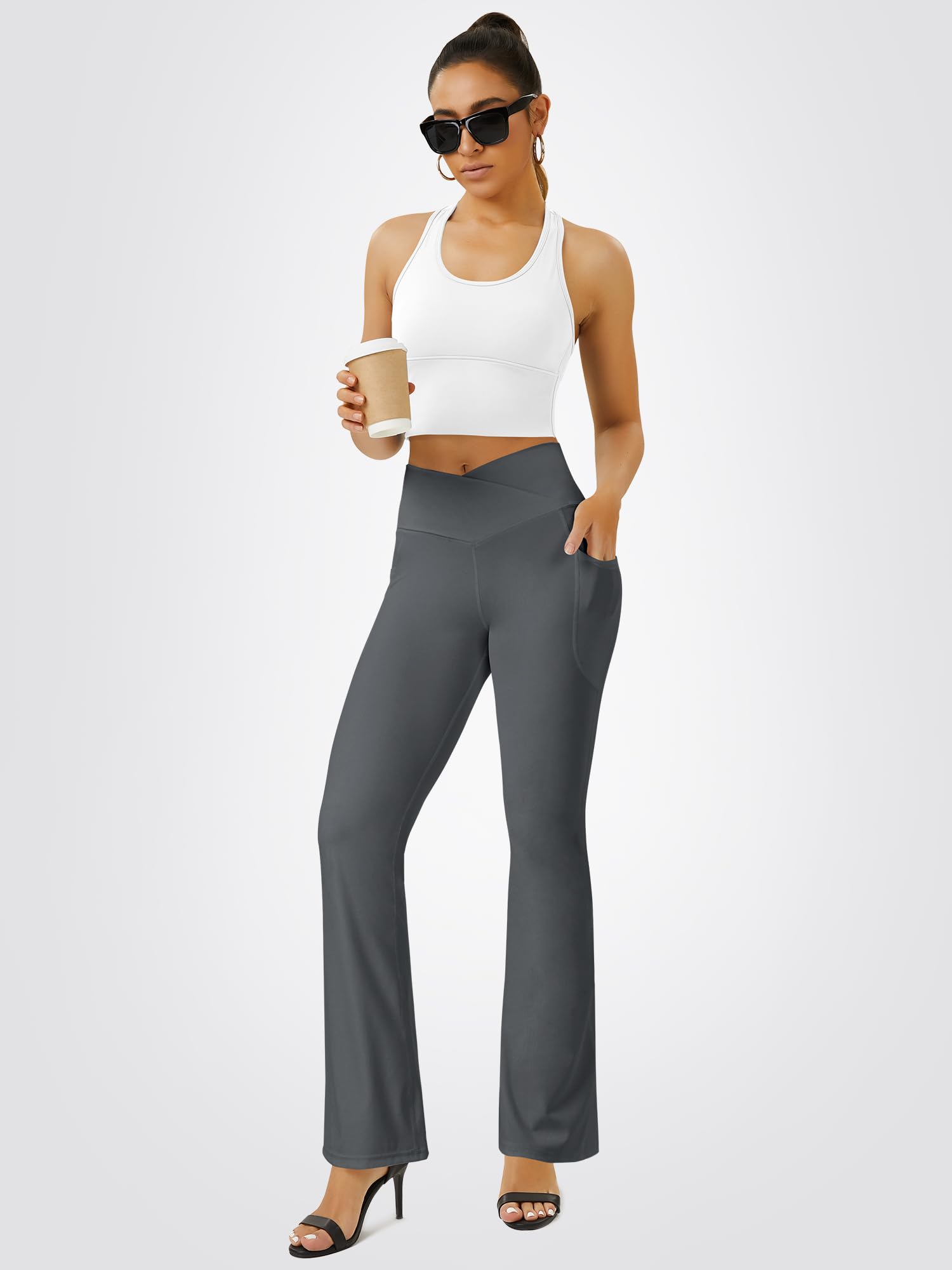 FOHOFO Yoga Pants Women, Flare Leggings for Women with Pockets Crossover High Waisted Bootcut Yoga Pants