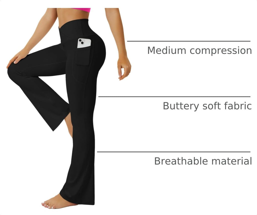 FOHOFO Yoga Pants Women, Flare Leggings for Women with Pockets Crossover High Waisted Bootcut Yoga Pants