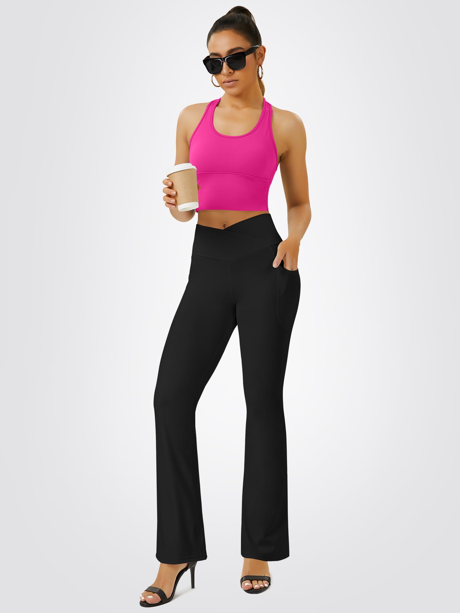 FOHOFO Yoga Pants Women, Flare Leggings for Women with Pockets Crossover High Waisted Bootcut Yoga Pants