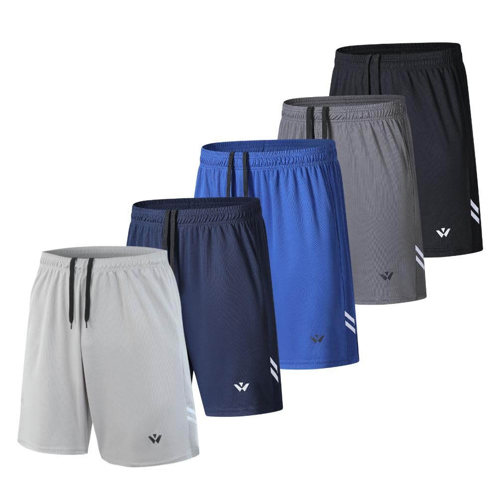 Lot de 5 shorts de sport pour homme avec poches et taille élastique, séchage rapide, shorts de course à pied