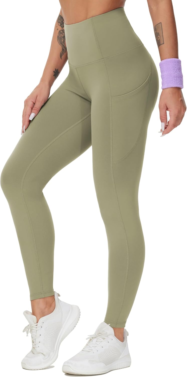 THE GYM PEOPLE Women's Thick High Waist Yoga Pants Workout Leggings | Tummy Control, Deep Side Pockets, Squat-proof, hidden waistband pocket, Flatlock Seams, Running, Yoga, Workout, Athletic
