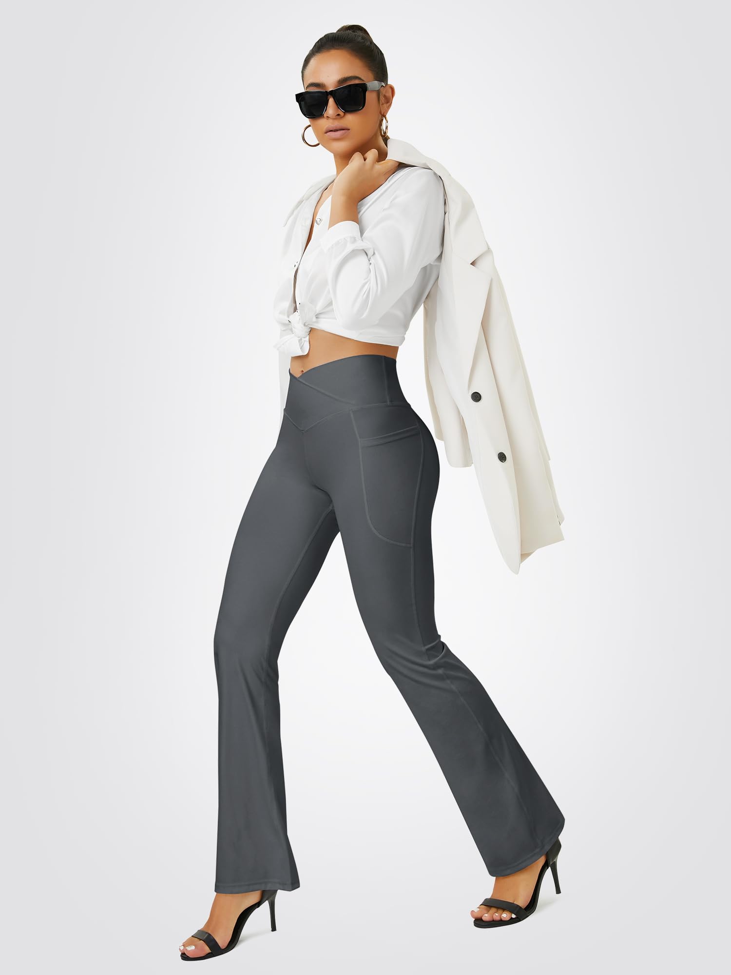 FOHOFO Yoga Pants Women, Flare Leggings for Women with Pockets Crossover High Waisted Bootcut Yoga Pants