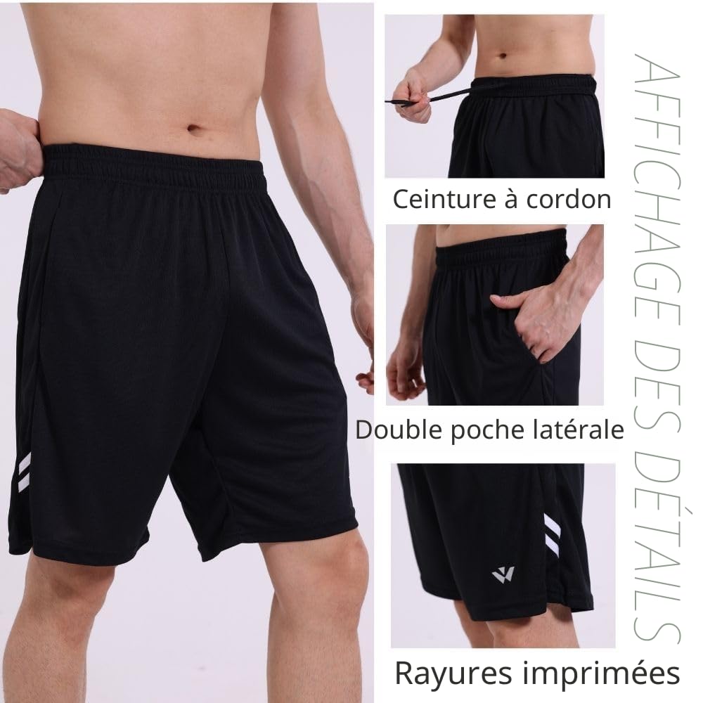Lot de 5 shorts de sport pour homme avec poches et taille élastique, séchage rapide, shorts de course à pied