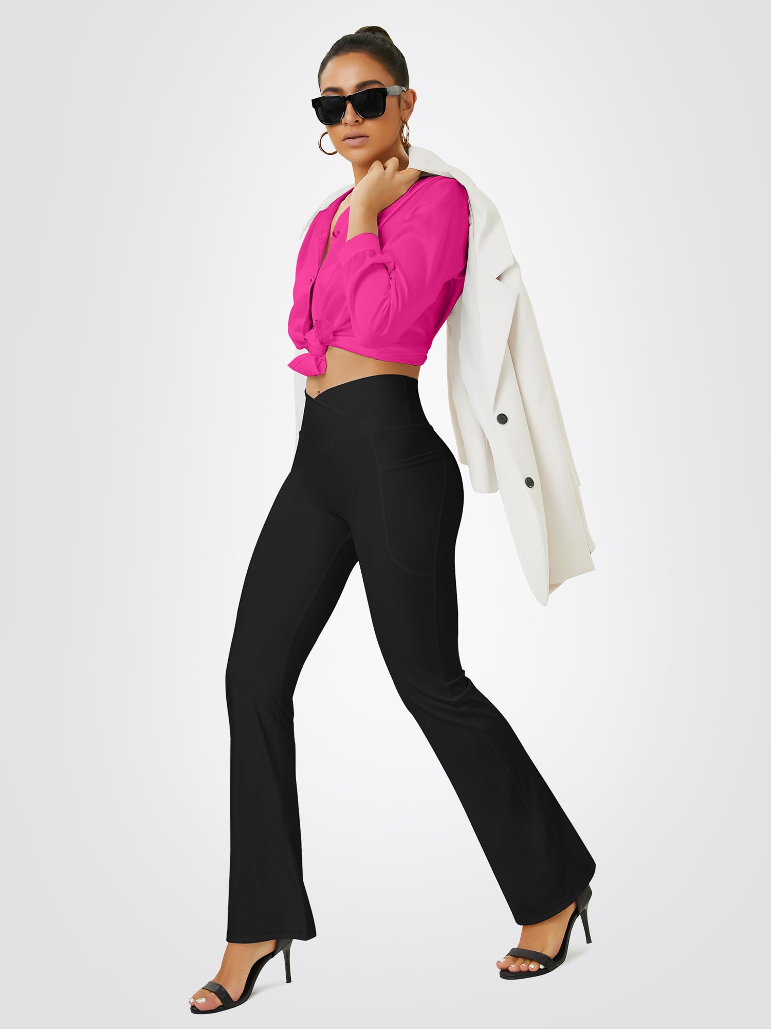 FOHOFO Yoga Pants Women, Flare Leggings for Women with Pockets Crossover High Waisted Bootcut Yoga Pants