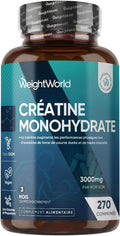 Creatine Monohydrate 270 comprimés Vegan, 3000mg par Portion, 3 Mois d'approvisionnement, sans OGM, sans Gluten ni Colorants ni Arômes Artificiels et sans Stéarate de Magnésium | 270 comprimés végétaliens de créatine testés en laboratoire, 3 comprimés de