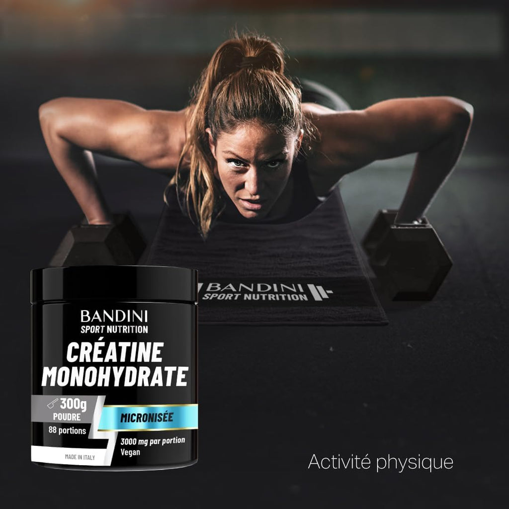 Bandini® Créatine Monohydrate en Poudre - 100% Pure Creatin non aromatisé | pour Augmenter la Performance et la Puissance Musculaire, 88 Portions, 300 g, Micronised Creatine Powder, soluble et vegan