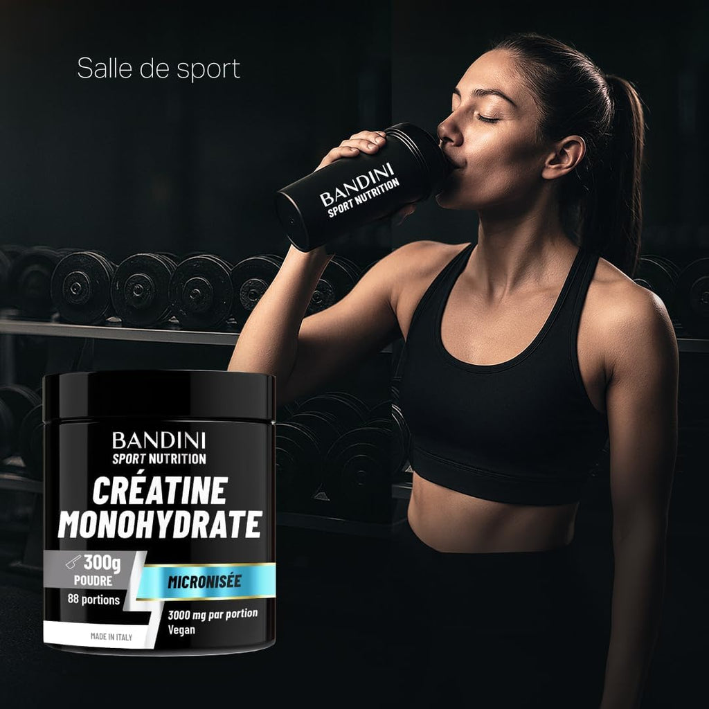 Bandini® Créatine Monohydrate en Poudre - 100% Pure Creatin non aromatisé | pour Augmenter la Performance et la Puissance Musculaire, 88 Portions, 300 g, Micronised Creatine Powder, soluble et vegan