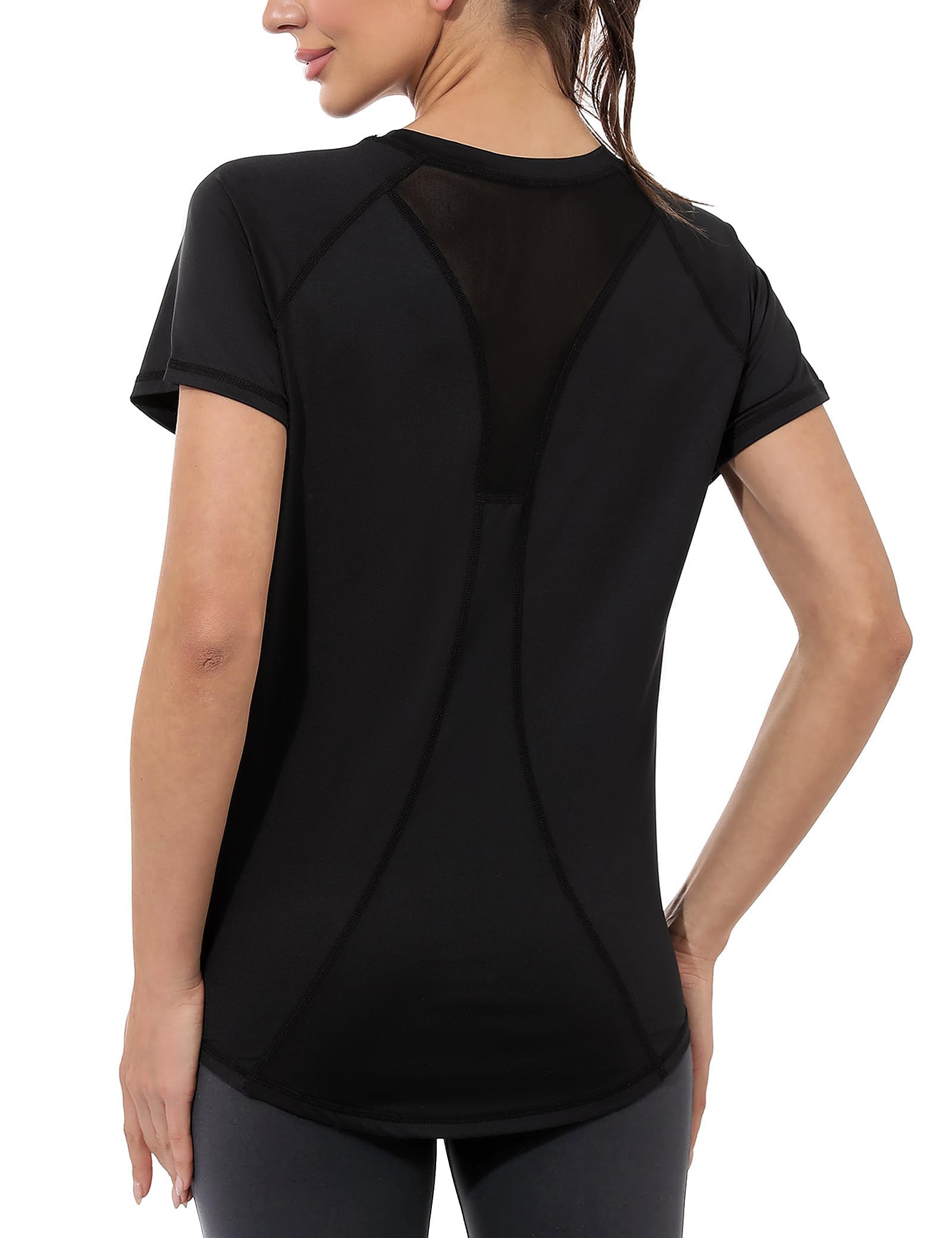 Gyabnw Women's Sport T-Shirt Anti-UV Elastic Crew Neck Short Sleeve Breathable Quick Dry UPF 50+ Fitness Top for Yoga Running and Gym