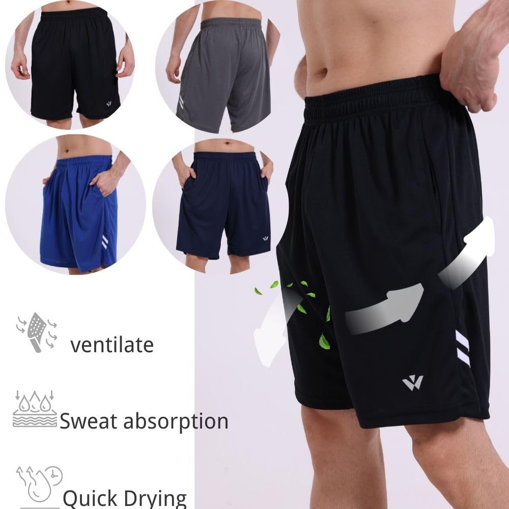 Lot de 5 shorts de sport pour homme avec poches et taille élastique, séchage rapide, shorts de course à pied