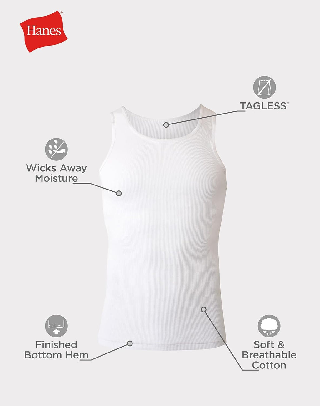 Hanes Men's Tank Undershirt Pack, Cotton Tank Undershirt, Moisture-Wicking, Breathable, White or Grey/Black, Multi-Pack