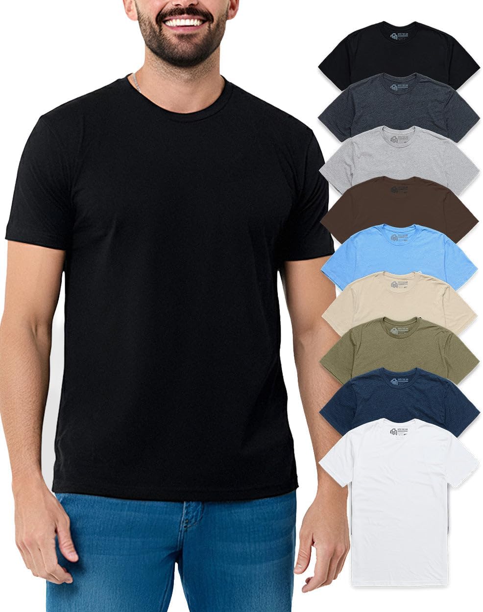 Mens T Shirts Soft Cotton Crew Neck Athletic Fit Casual Tees S-4XL | Soft cotton blend casual tee shirts with 4-way stretch - tag-free athletic fit for gym, work & casual everyday wear.