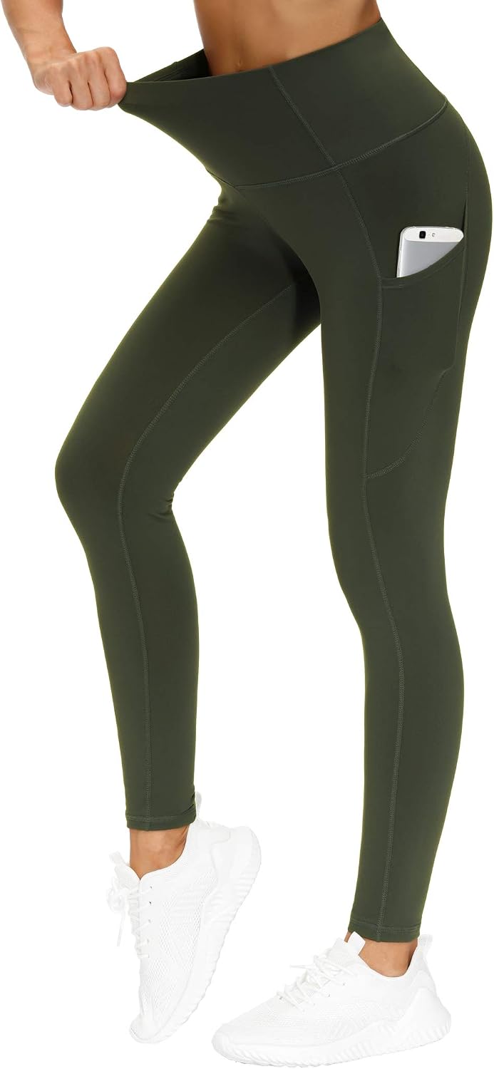 THE GYM PEOPLE Women's Thick High Waist Yoga Pants Workout Leggings | Tummy Control, Deep Side Pockets, Squat-proof, hidden waistband pocket, Flatlock Seams, Running, Yoga, Workout, Athletic