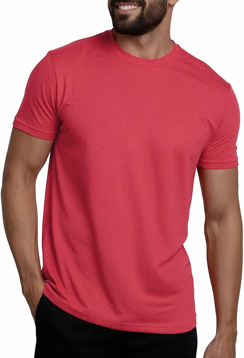 Mens T Shirts Soft Cotton Crew Neck Athletic Fit Casual Tees S-4XL | Soft cotton blend casual tee shirts with 4-way stretch - tag-free athletic fit for gym, work & casual everyday wear.