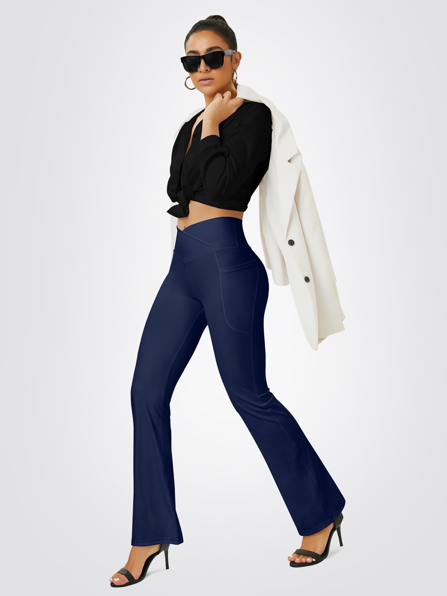 FOHOFO Yoga Pants Women, Flare Leggings for Women with Pockets Crossover High Waisted Bootcut Yoga Pants