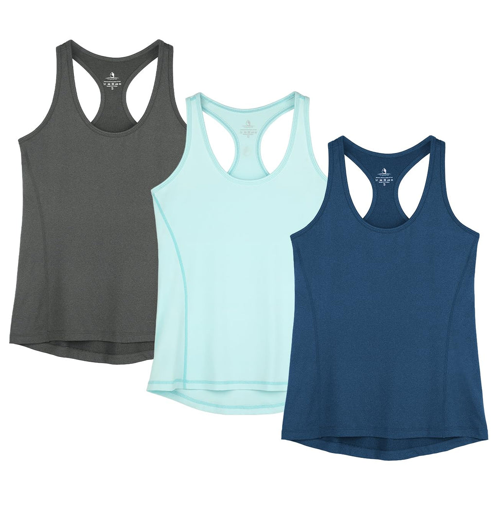 icyzone Débardeur de Sport Femme Dos Nageur Yoga Shirt sans Manches Running Fitness Tank Top, Lot de 3