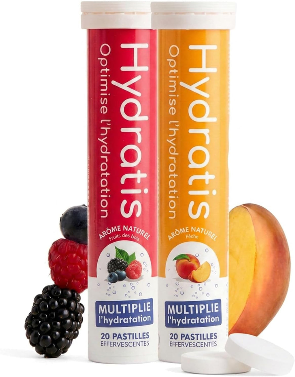 HYDRATIS - Pastilles Hydratation Electrolytes - Mix Fruits des Bois + Pêche - Améliore l'Hydratation et Favorise l'Énergie - Formule Isotonique - Sport, Récupération - 2 tubes (40 Pastilles) | Améliore l'Hydratation et Favorise l'Énergie - Formule Isotoni