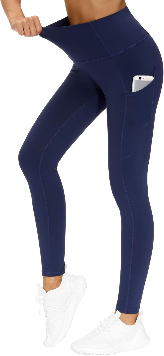THE GYM PEOPLE Women's Thick High Waist Yoga Pants Workout Leggings | Tummy Control, Deep Side Pockets, Squat-proof, hidden waistband pocket, Flatlock Seams, Running, Yoga, Workout, Athletic