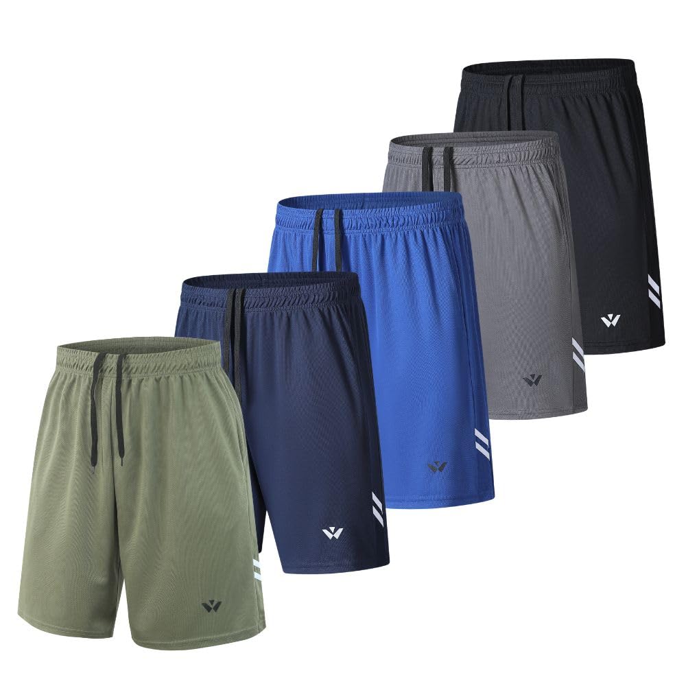 Lot de 5 shorts de sport pour homme avec poches et taille élastique, séchage rapide, shorts de course à pied