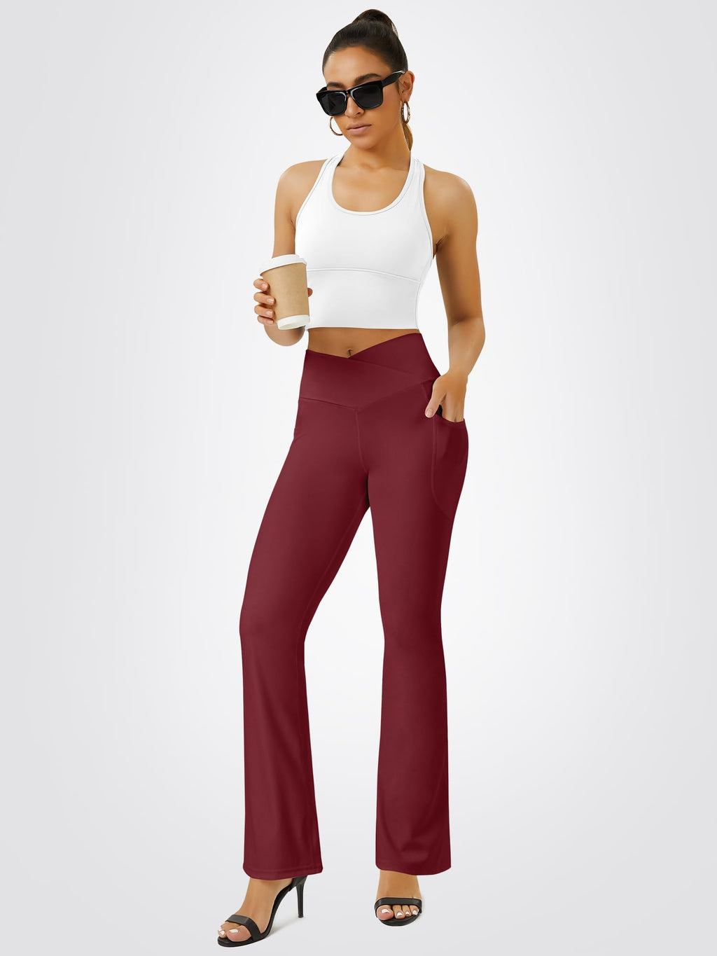FOHOFO Yoga Pants Women, Flare Leggings for Women with Pockets Crossover High Waisted Bootcut Yoga Pants