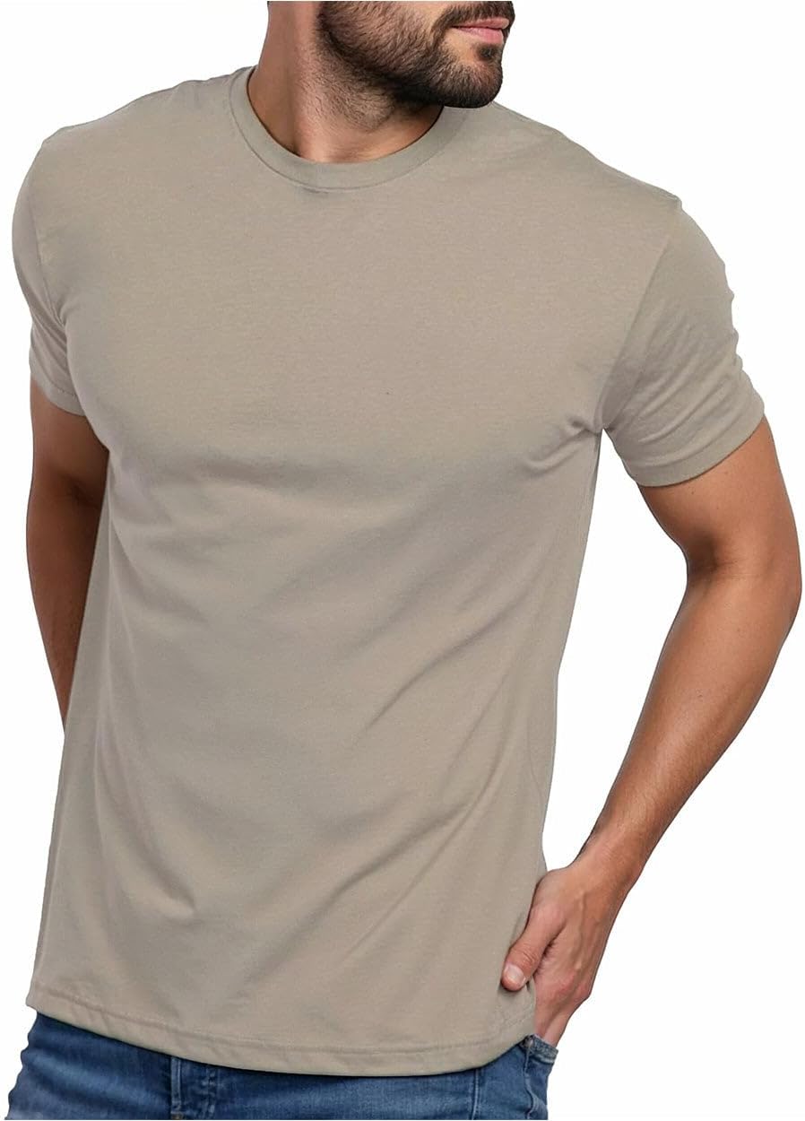 Mens T Shirts Soft Cotton Crew Neck Athletic Fit Casual Tees S-4XL | Soft cotton blend casual tee shirts with 4-way stretch - tag-free athletic fit for gym, work & casual everyday wear.