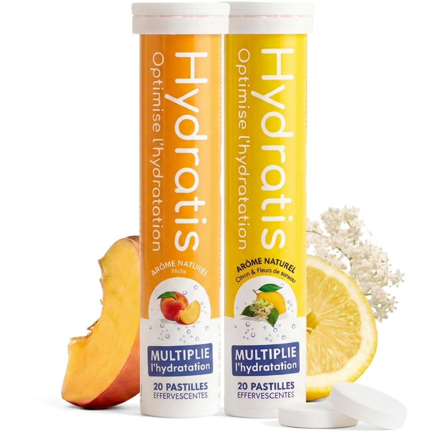HYDRATIS - Pastilles Hydratation Electrolytes - Mix Fruits des Bois + Pêche - Améliore l'Hydratation et Favorise l'Énergie - Formule Isotonique - Sport, Récupération - 2 tubes (40 Pastilles) | Améliore l'Hydratation et Favorise l'Énergie - Formule Isotoni