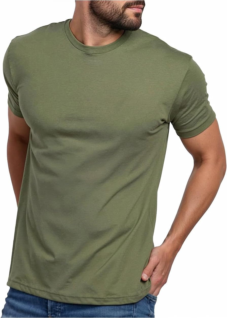 Mens T Shirts Soft Cotton Crew Neck Athletic Fit Casual Tees S-4XL | Soft cotton blend casual tee shirts with 4-way stretch - tag-free athletic fit for gym, work & casual everyday wear.