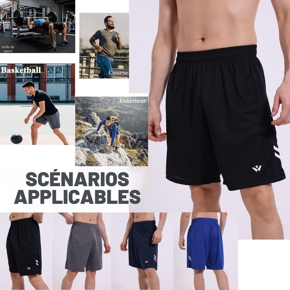 Lot de 5 shorts de sport pour homme avec poches et taille élastique, séchage rapide, shorts de course à pied