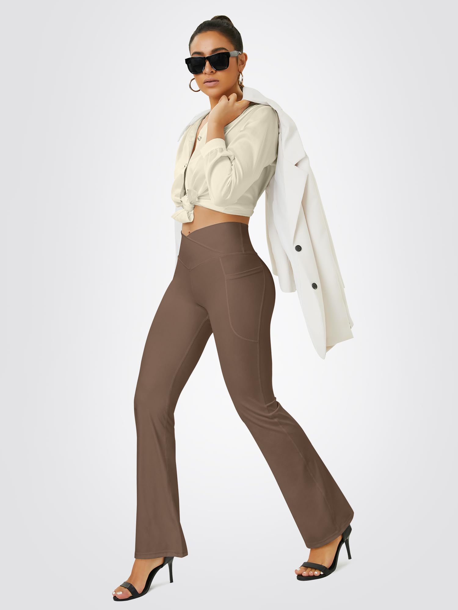 FOHOFO Yoga Pants Women, Flare Leggings for Women with Pockets Crossover High Waisted Bootcut Yoga Pants