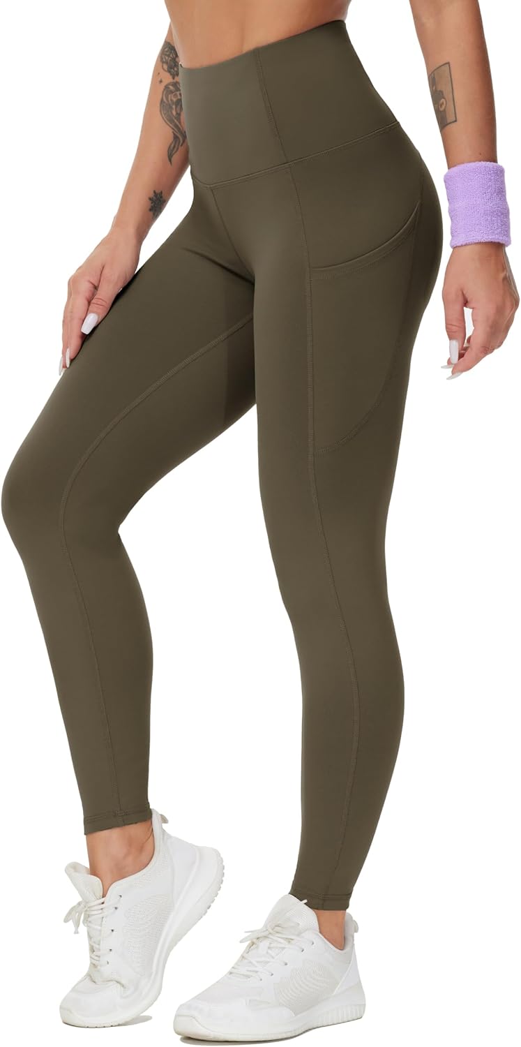 THE GYM PEOPLE Women's Thick High Waist Yoga Pants Workout Leggings | Tummy Control, Deep Side Pockets, Squat-proof, hidden waistband pocket, Flatlock Seams, Running, Yoga, Workout, Athletic