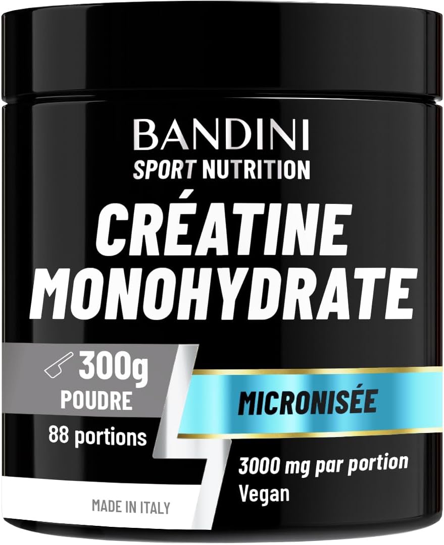Bandini® Créatine Monohydrate en Poudre - 100% Pure Creatin non aromatisé | pour Augmenter la Performance et la Puissance Musculaire, 88 Portions, 300 g, Micronised Creatine Powder, soluble et vegan