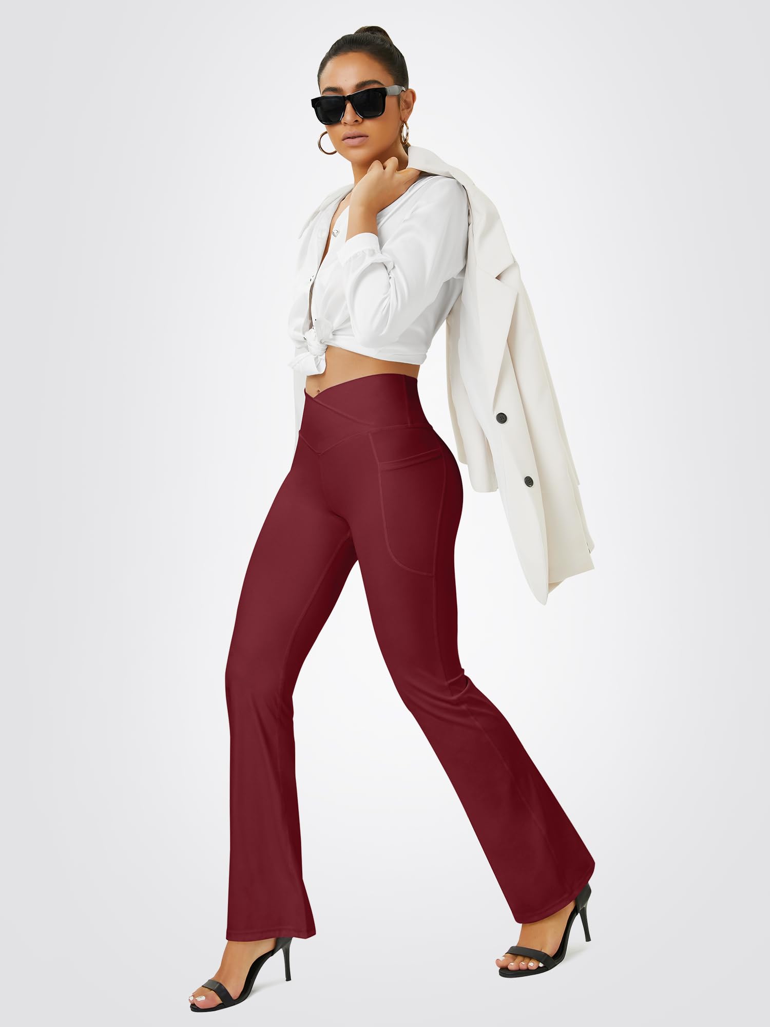 FOHOFO Yoga Pants Women, Flare Leggings for Women with Pockets Crossover High Waisted Bootcut Yoga Pants