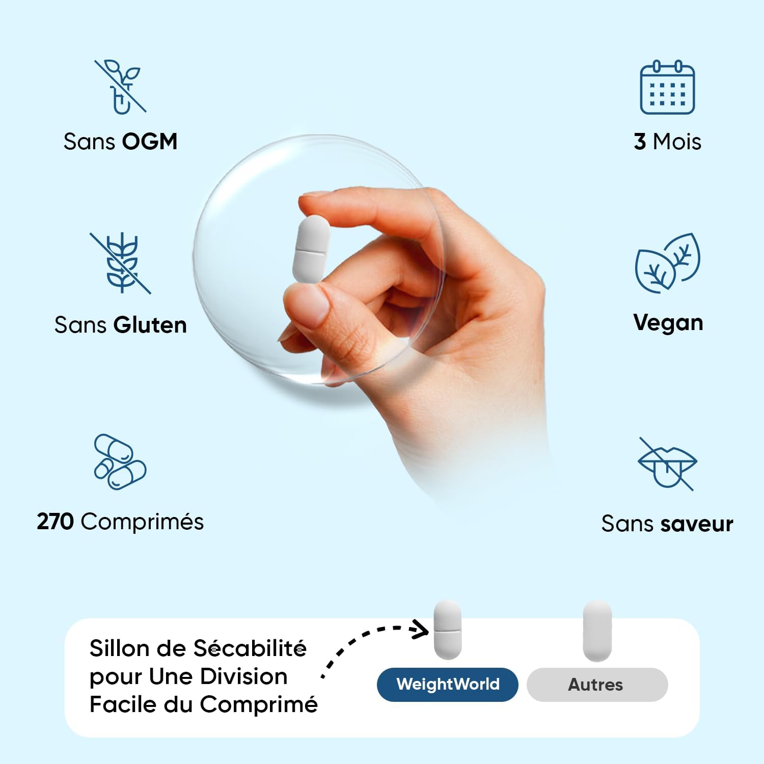 Creatine Monohydrate 270 comprimés Vegan, 3000mg par Portion, 3 Mois d'approvisionnement, sans OGM, sans Gluten ni Colorants ni Arômes Artificiels et sans Stéarate de Magnésium | 270 comprimés végétaliens de créatine testés en laboratoire, 3 comprimés de