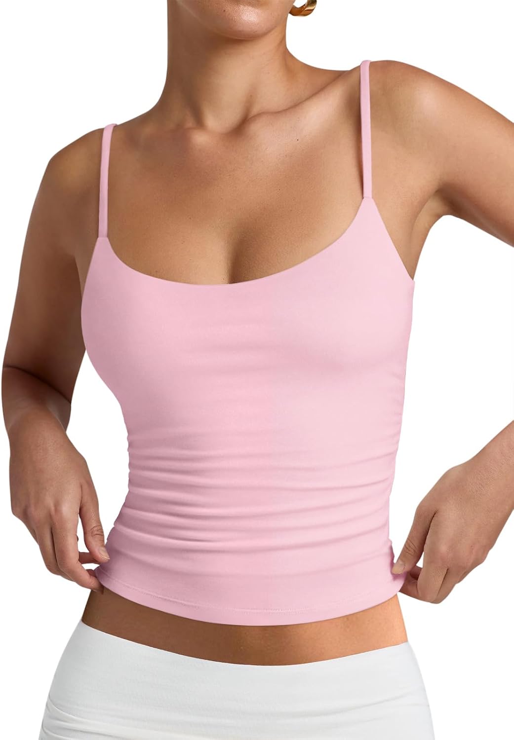 PINKMSTYLE Women's Basic Double Lined Scoop Neck Tank Tops Summer Cami Top | Adjustable Spaghetti Strap,Soft Skin Stretch,Slim Fit for Everyday Wear