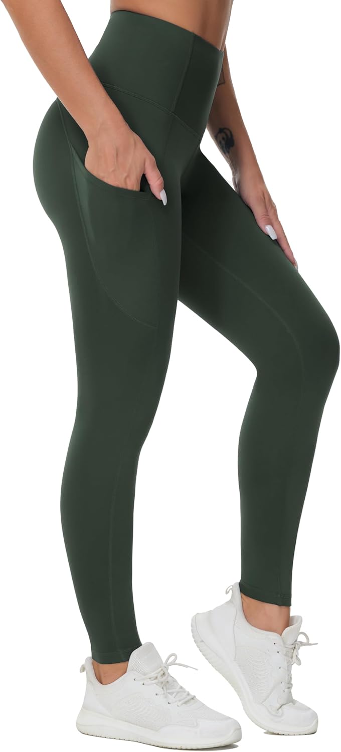 THE GYM PEOPLE Women's Thick High Waist Yoga Pants Workout Leggings | Tummy Control, Deep Side Pockets, Squat-proof, hidden waistband pocket, Flatlock Seams, Running, Yoga, Workout, Athletic