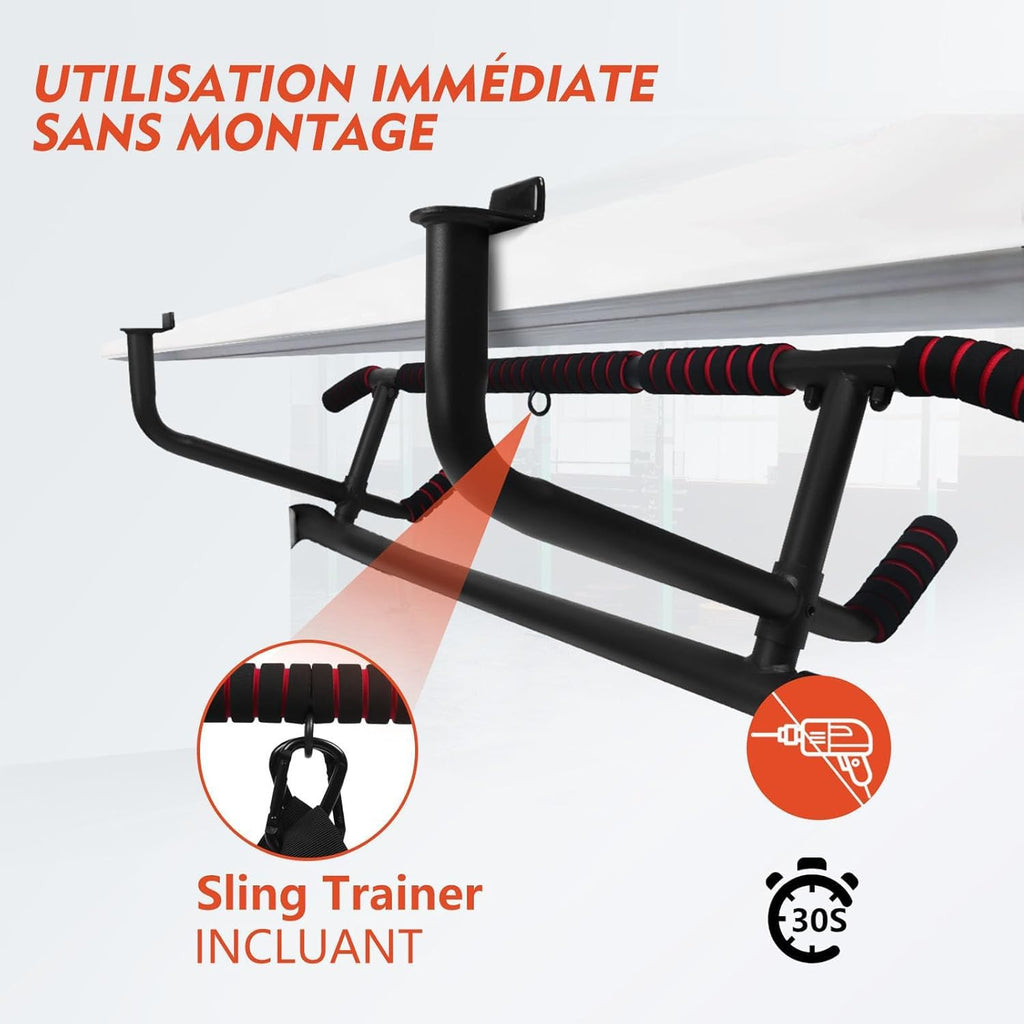 DH FitLife Barre de traction pour cadre de porte sans vis | Pull up bar Doorway | Barre d'étirement | Avec L'entraîneur à l'élingue | Pour cadre de porte 70-92cm