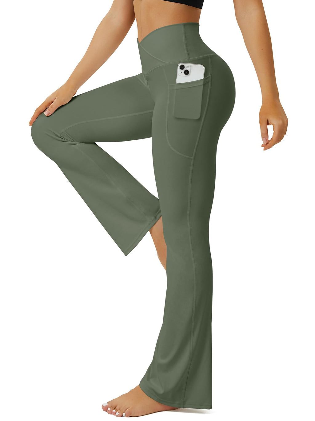FOHOFO Yoga Pants Women, Flare Leggings for Women with Pockets Crossover High Waisted Bootcut Yoga Pants