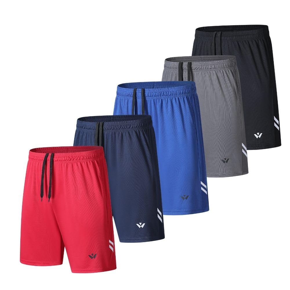 Pack of 5 Men's Athletic Shorts with Pockets and Elastic Waistband, Quick Dry, Running Shorts