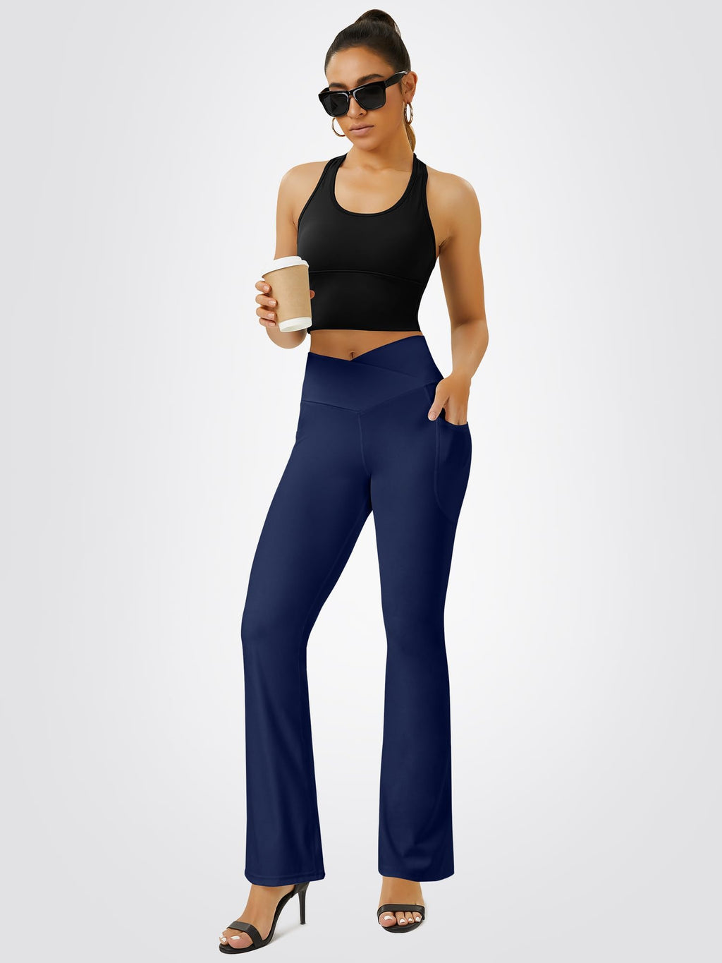 FOHOFO Yoga Pants Women, Flare Leggings for Women with Pockets Crossover High Waisted Bootcut Yoga Pants