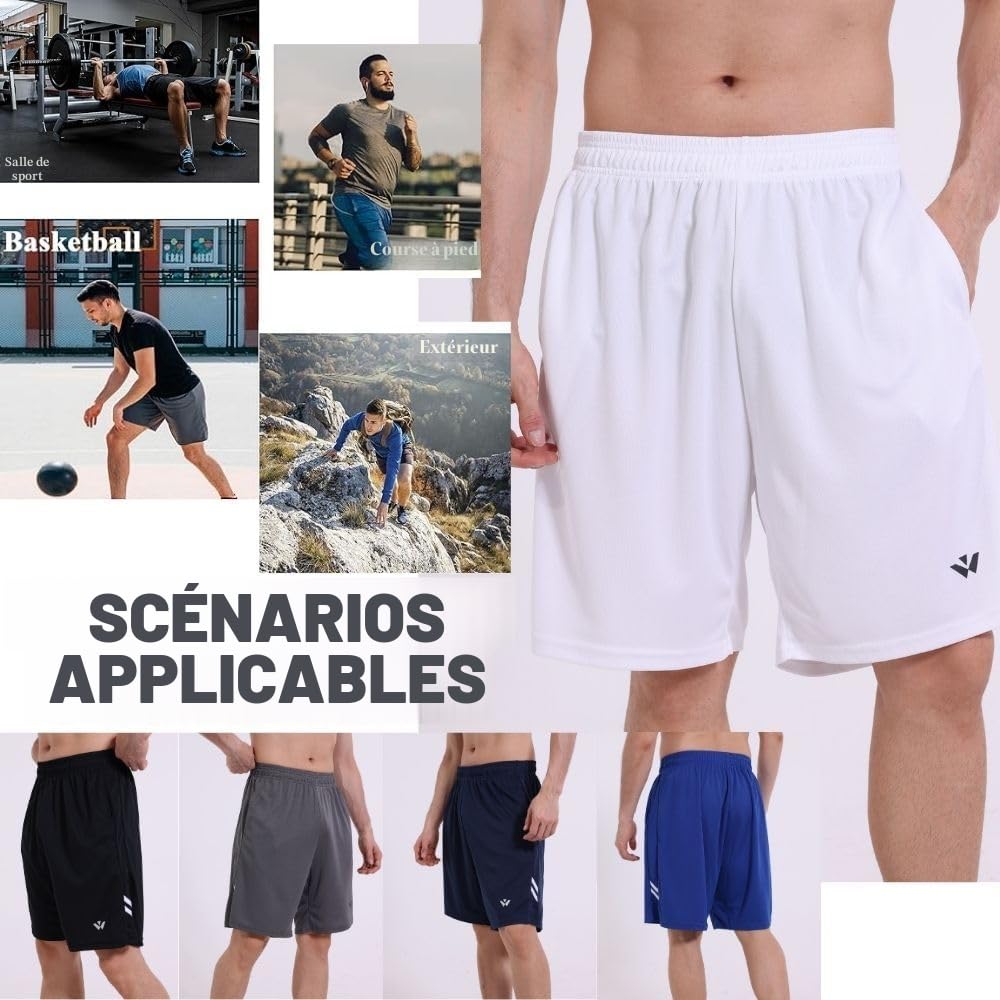Lot de 5 shorts de sport pour homme avec poches et taille élastique, séchage rapide, shorts de course à pied