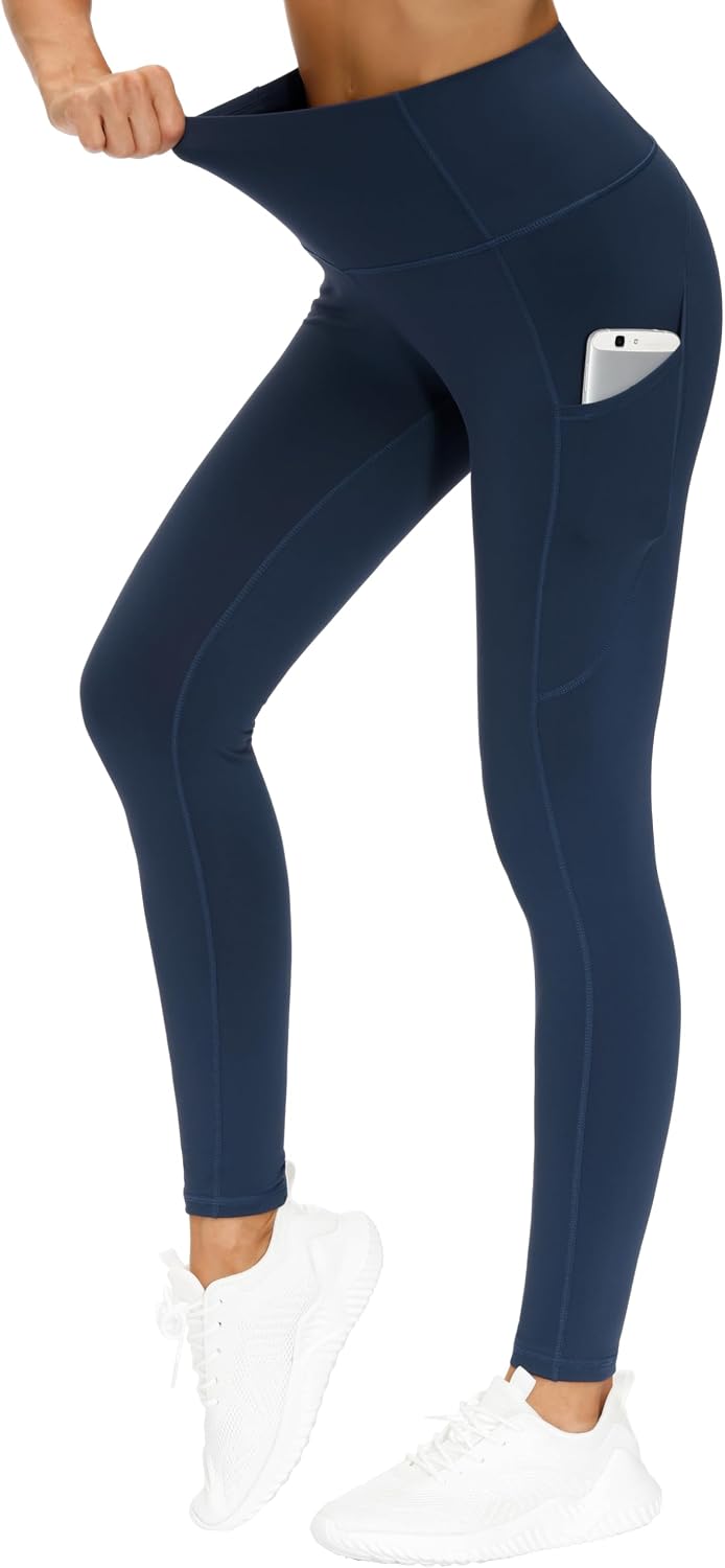 THE GYM PEOPLE Women's Thick High Waist Yoga Pants Workout Leggings | Tummy Control, Deep Side Pockets, Squat-proof, hidden waistband pocket, Flatlock Seams, Running, Yoga, Workout, Athletic