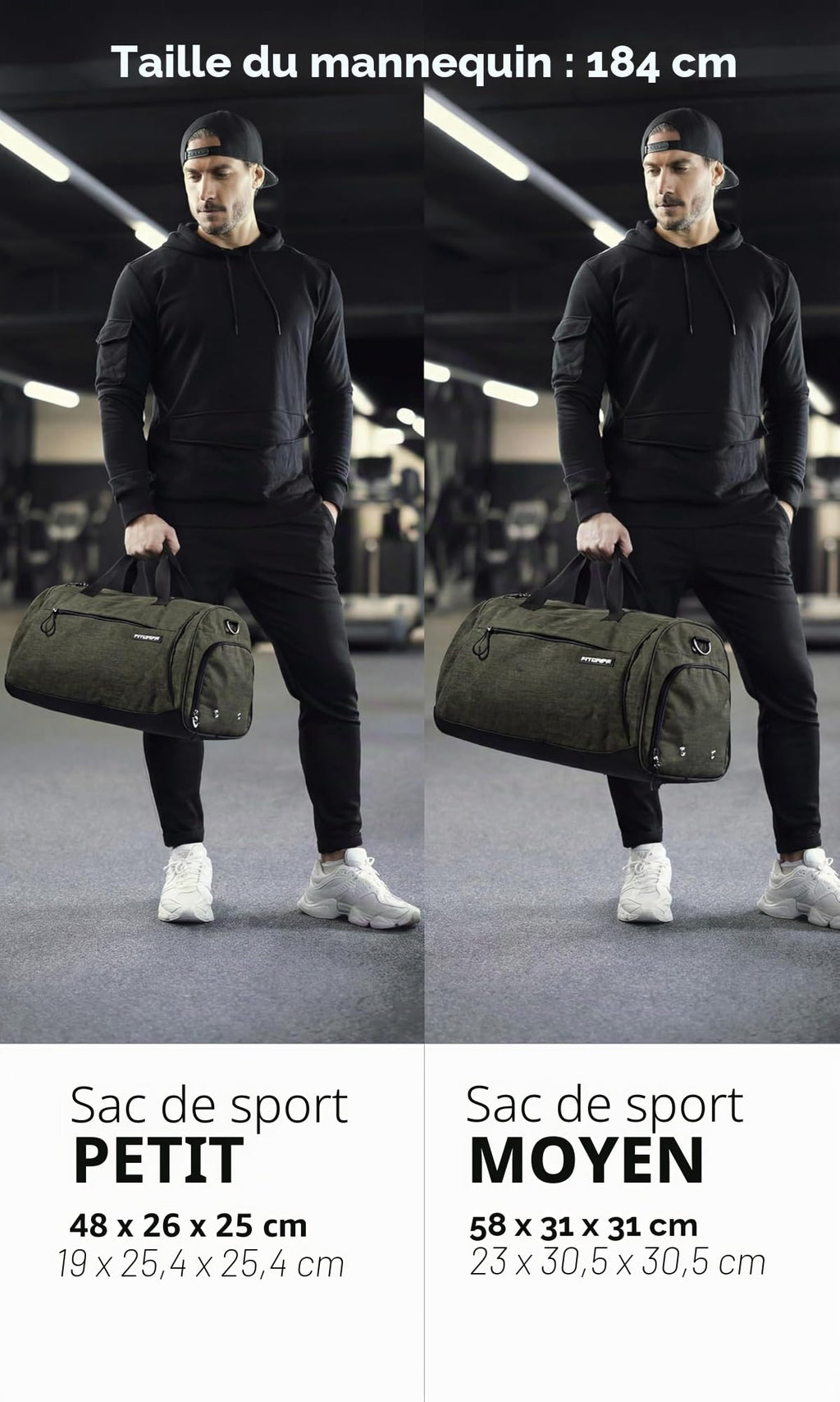 Fitgriff® Sac de Sport Homme & Femme V1 - Sacs de Voyage avec Compartiments Chaussures et Humide, pour Gym, Fitness, Weekend - Duffel Bag