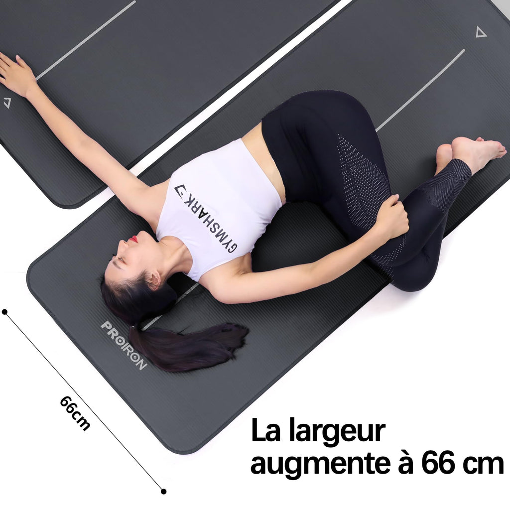 PROIRON Thick 10MM Exercise Mat, Non-Slip Yoga Pilates Gym Mat | Tear-Resistant Reinforced Edges, Flat, Good Elasticity, Camping Mat for Travel, NBR, 1860x660x10mm