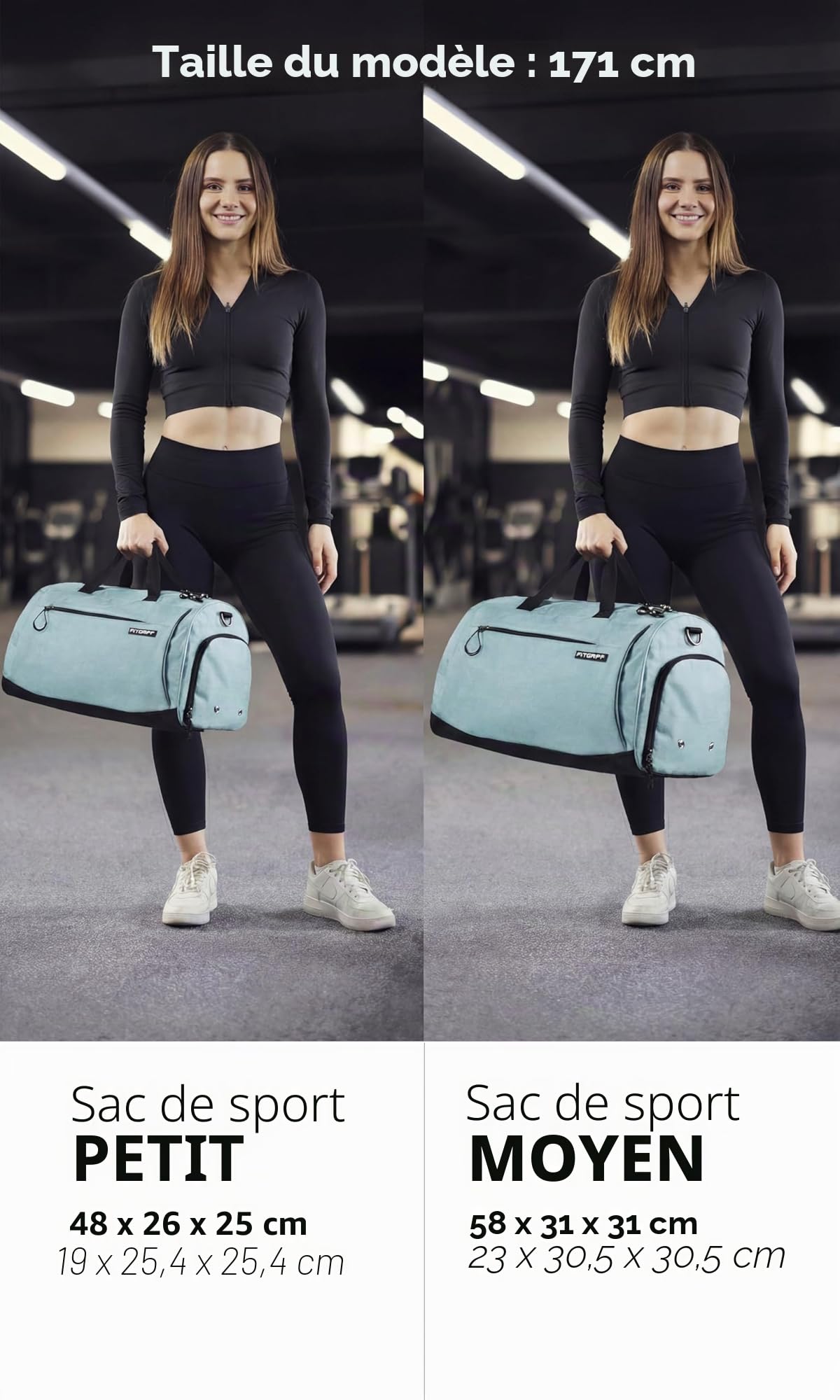 Fitgriff® Sac de Sport Homme & Femme V1 - Sacs de Voyage avec Compartiments Chaussures et Humide, pour Gym, Fitness, Weekend - Duffel Bag